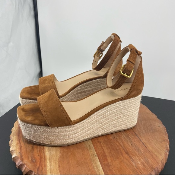 Veronica Beard Gianna Raffia espadrilles platform Sandals Sz 10 caramel leather - Picture 4 of 9